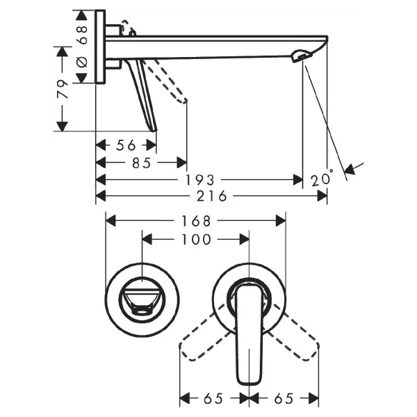 Hovedbilde Axor Citterio C 1-greps Innebygd Servantbatteri 19.5 cm tut - Cubic ...