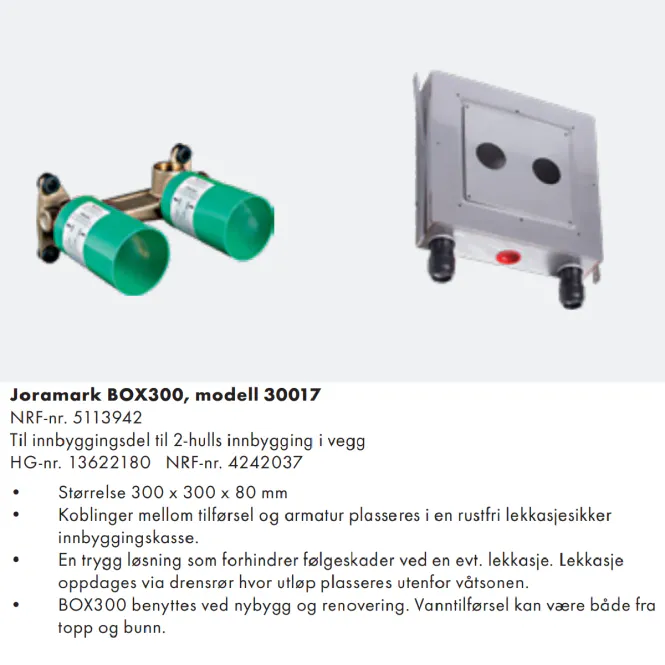 Hovedbilde Joramark BOX300 Sikkerhetsboks - For Hansgrohe og Axor 2-hulls