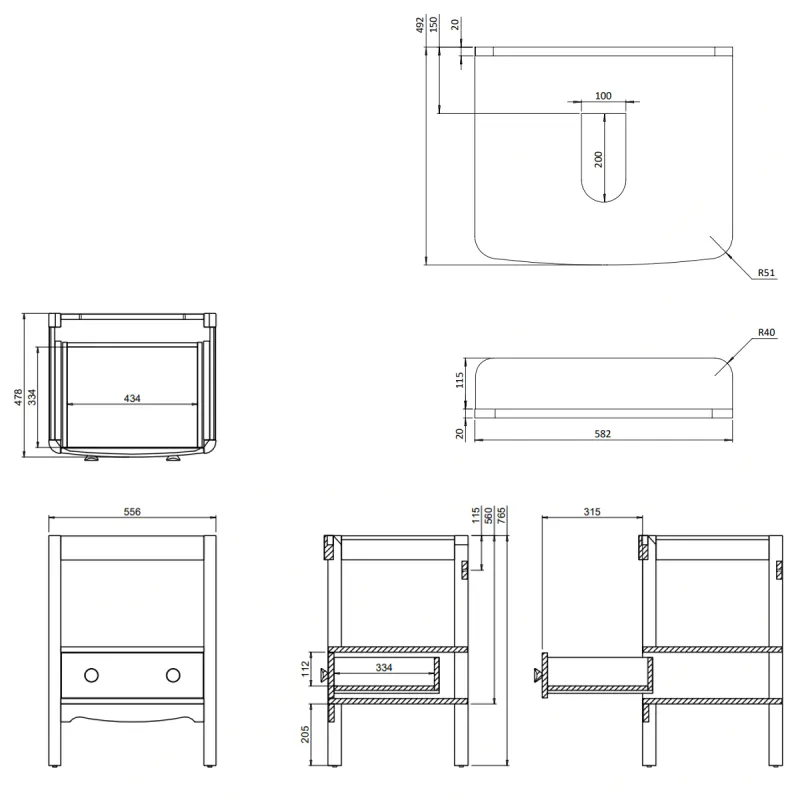 Burlington Guild Servantskap 58 cm med Carrara Benkeplate