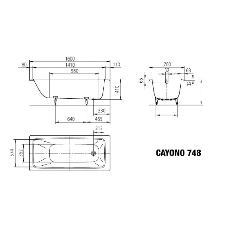 Kaldewei CAYONO Mod 748 Innebygd Badekar 160x70 cm