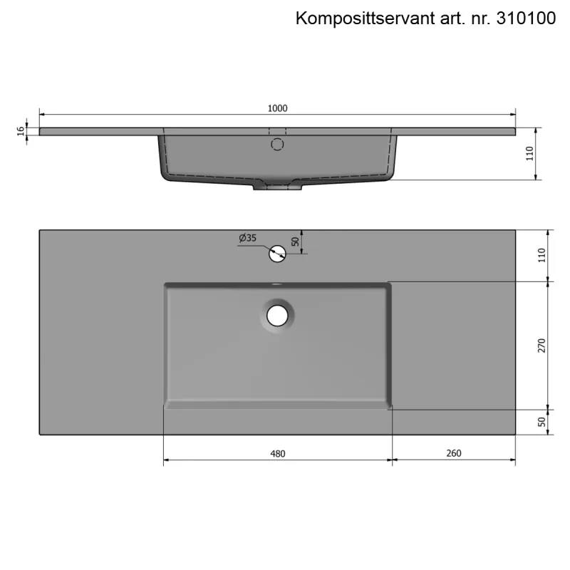 OUTLET: INR Viskan Grip 100 cm Baderomsmøbel u/ Servant Hvit - Utstilling