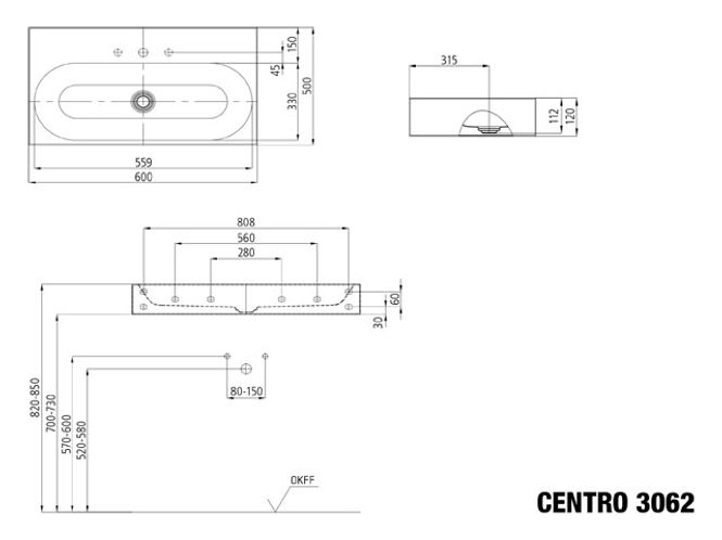 Hovedbilde Kaldewei CENTRO Mod 3062 Vegghengt Servant, 90x50 cm, Pergamon, 0 ...