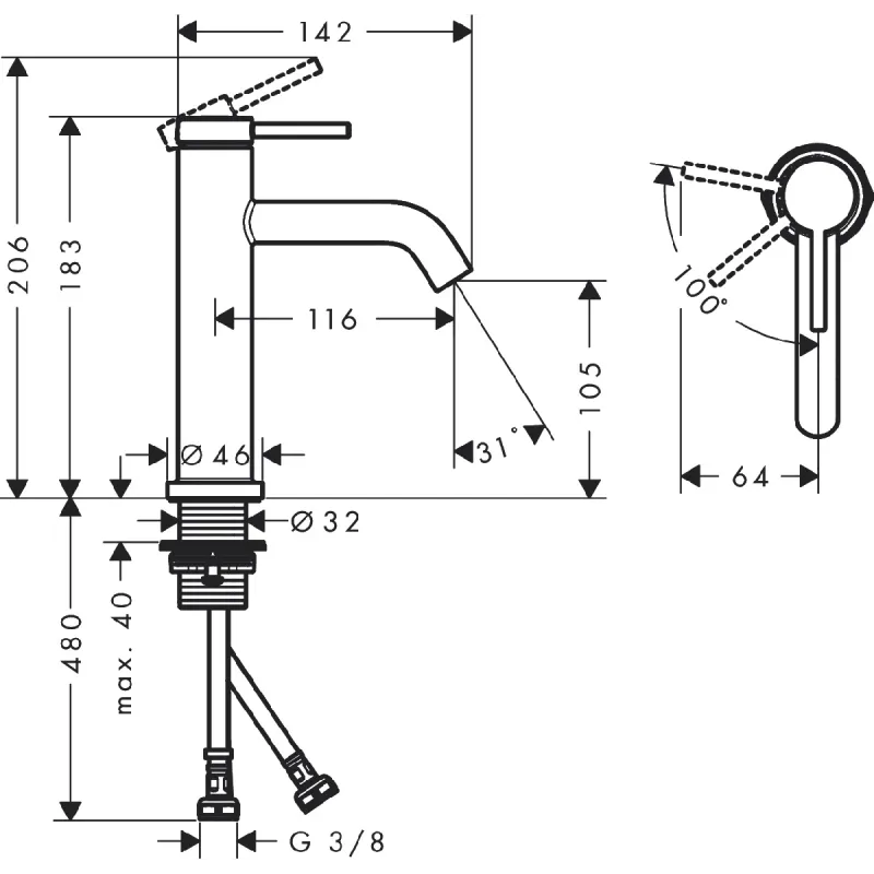 Hansgrohe Tecturis S 1-greps Servantbatteri 110