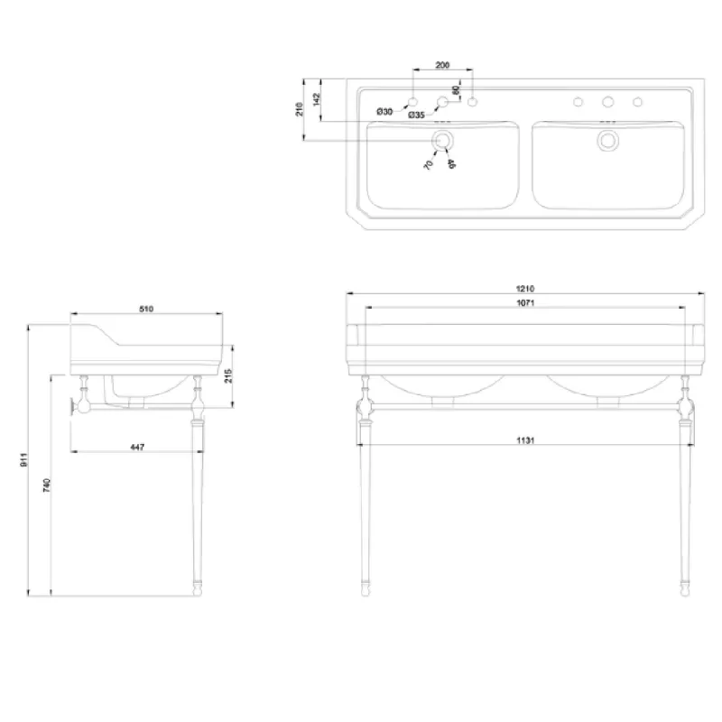 Burlington Edwardian dobbel servant 120x51 cm inkl.rørstativ