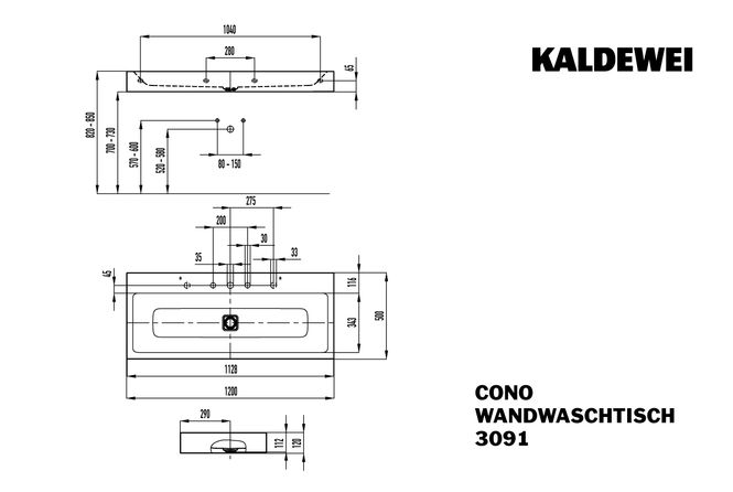 Hovedbilde Kaldewei CONO Mod 3091 Vegghengt Servant, 120x50 cm, Alpine White ...