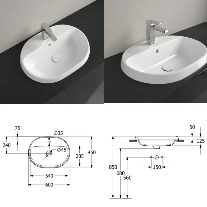 Hovedbilde Villeroy & Boch Architectura Nedfelt Servant 60x45 cm