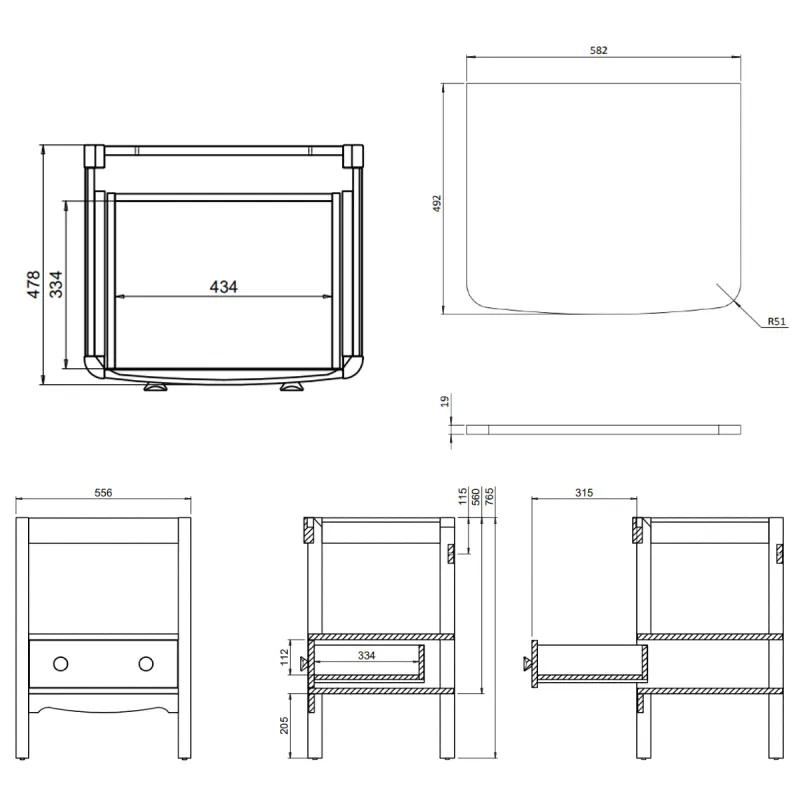 Burlington Guild Servantskap 58 cm med Eik Benkeplate