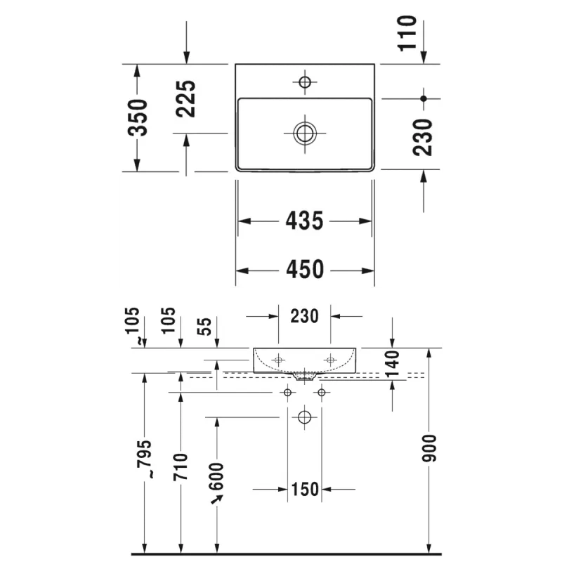 Duravit DuraSquare 45x35 cm servant - toppmontert 