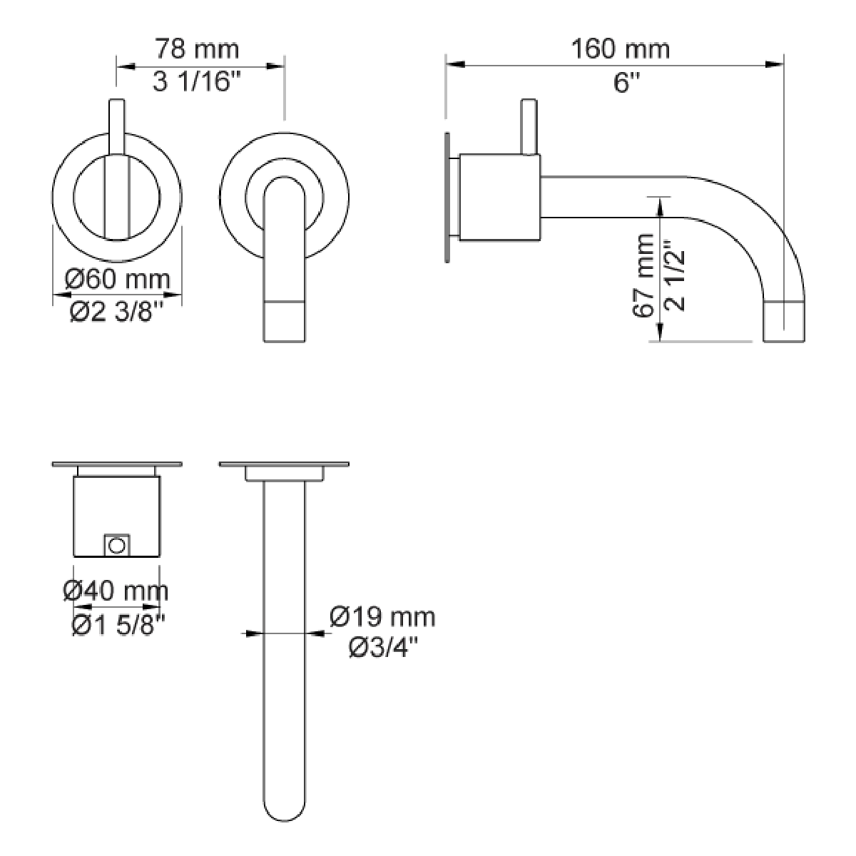 Vola 111 1-greps Innebygd Servantbatteri med 16 cm tut