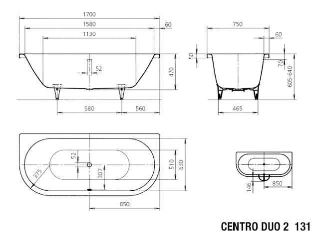 Hovedbilde Kaldewei CENTRO DUO 2 Mod 131 Innebygd Badekar, 170x75 cm, Manhattan, ...