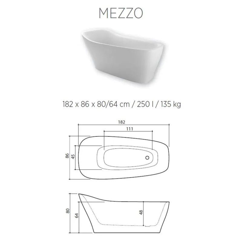 Balteco Mezzo Frittstående Badekar 182x86 cm