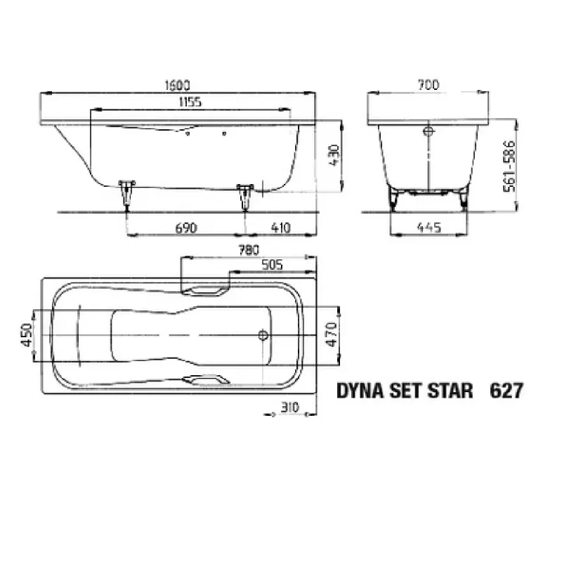 Kaldewei DYNA SET STAR Mod 627 Innebygd Dusjbadekar 160x70 cm