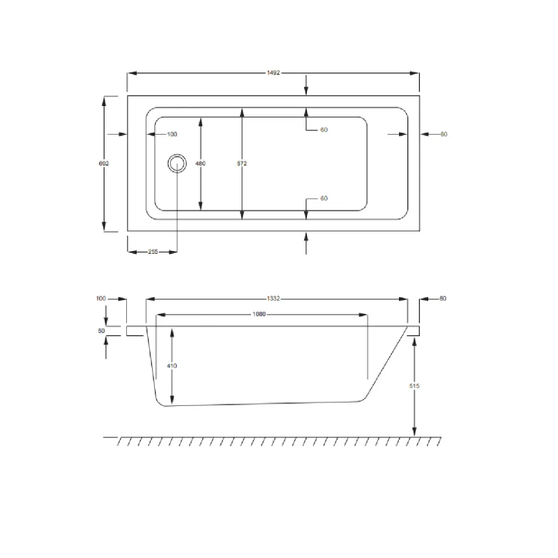 OUTLET: Strømberg Quantum Innebygd Badekar 150x70 cm Carronite, Inkl. Ligro Badekarbatteri m/vannpåfylling via overløp - Krom