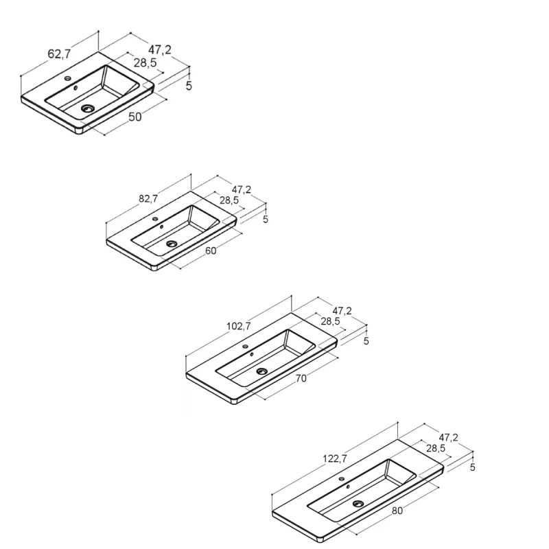Dansani Larghetto enkel møbelservant 62.7-122.7 cm - porselen