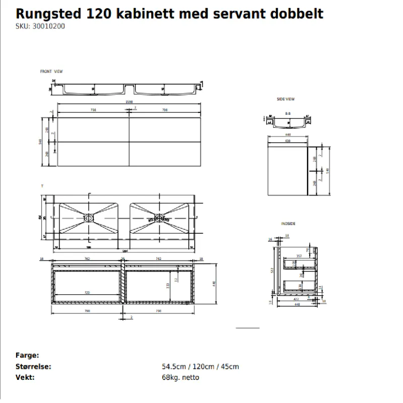 Copenhagen Bath Rungsted 120 cm servantskap - med dobbel servant