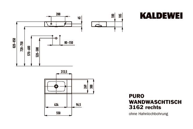 Hovedbilde Kaldewei CENTRO Mod 3062 Vegghengt Servant, 90x50 cm, Pergamon, 0 ...