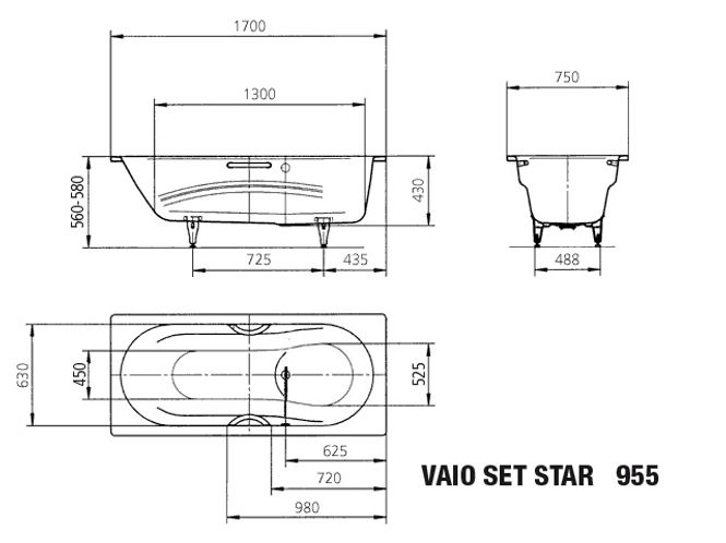 Hovedbilde Kaldewei VAIO SET STAR Mod 955 Badekar 170x75 cm, Manhattan, ...
