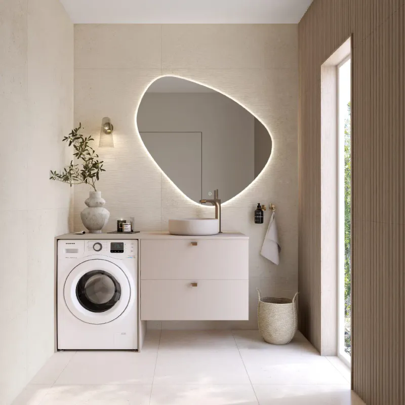 FossBad Organic Speil 120x120 cm med belysning og varmefelt for antidugg