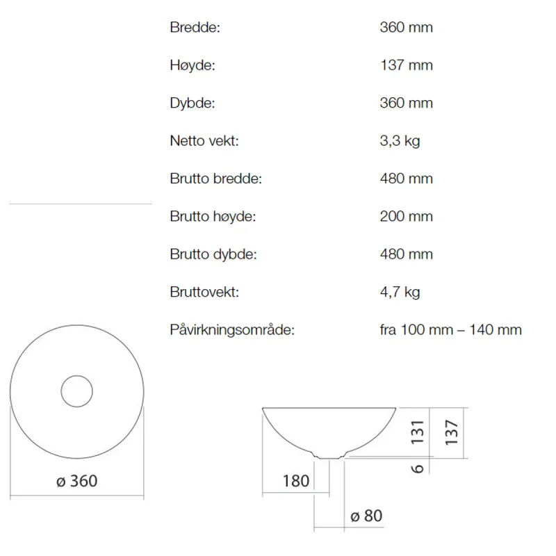 Alape SB.Aqua360 servant ø36 cm toppmontert