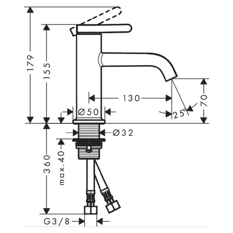Axor One 1-greps Servantbatteri 70