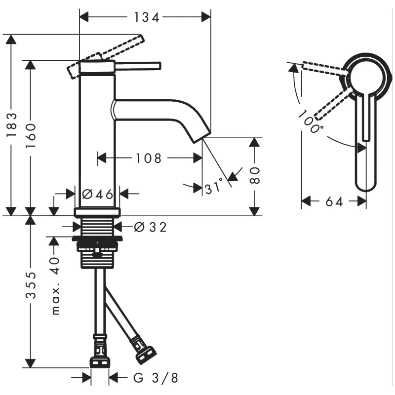 Hansgrohe Tecturis S 1-greps Servantbatteri 80