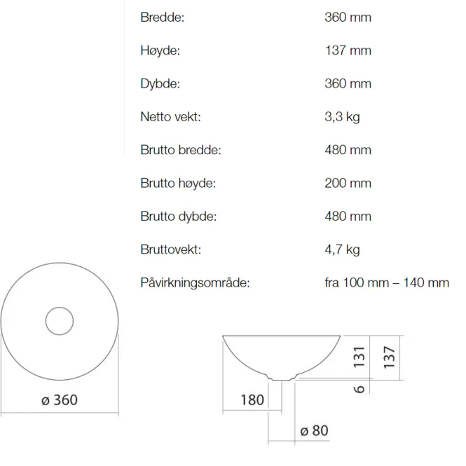 Hovedbilde Alape SB.Terra360 servant ø36 cm toppmontert