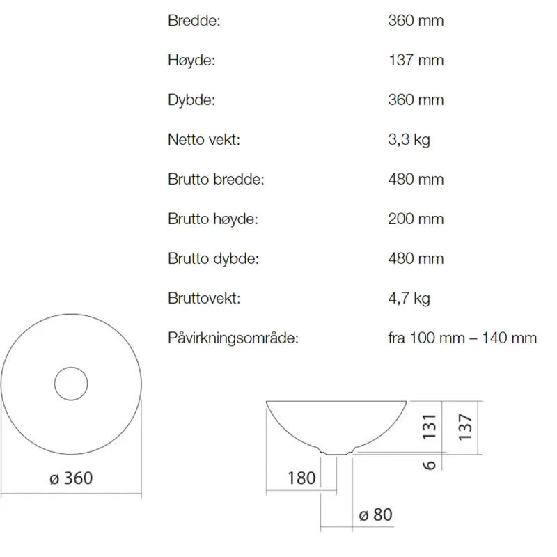 Alape SB.Terra360 servant ø36 cm toppmontert