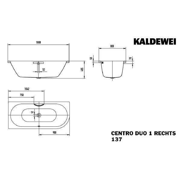 Hovedbilde Kaldewei CENTRO DUO 1 HØYRE Mod 137 Innebygd Badekar 180x80 cm