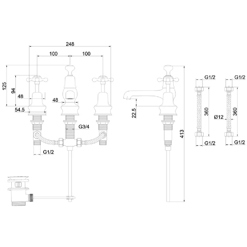 Burlington 3-hulls Claremont Regal servantbatteri m/oppløft