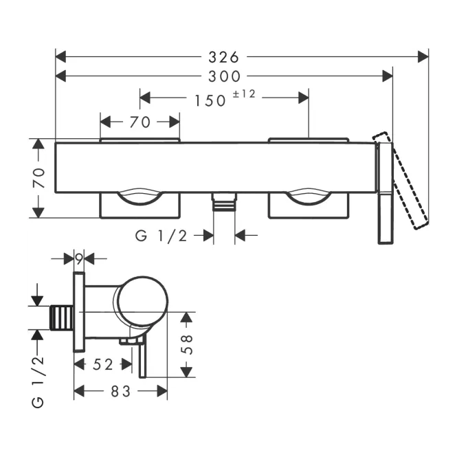 Hovedbilde Hansgrohe Tecturis E 1-greps Dusjbatteri