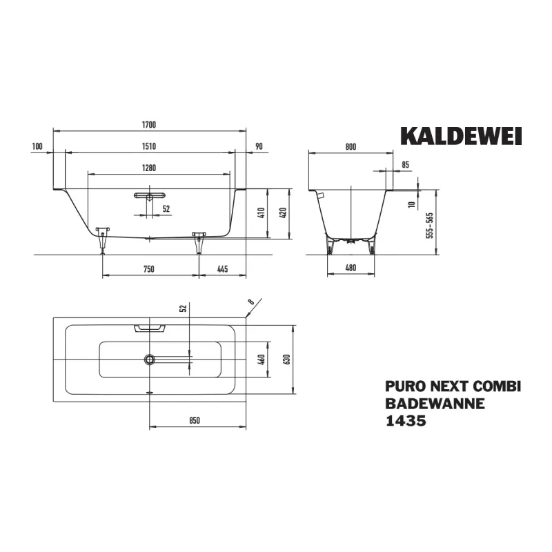Kaldewei PURO NEXT COMBI Mod 1435 Innebygd Badekar 170x80 cm