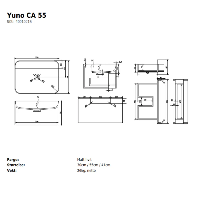Copenhagen Bath Yuno CA 55x41 cm servant - vegghengt