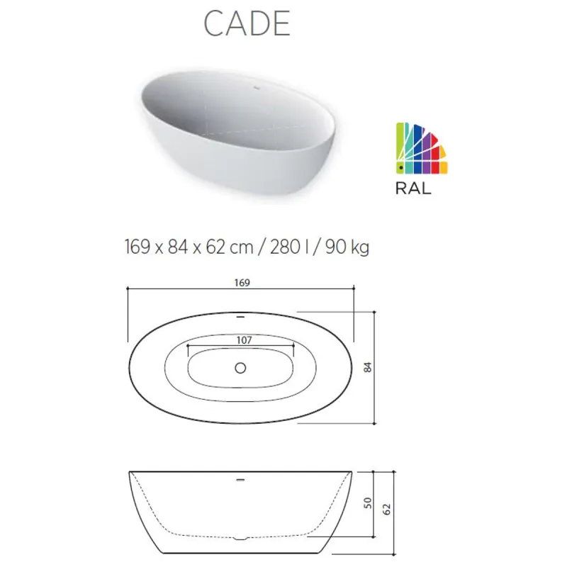 Balteco Cade Frittstående Badekar 169x84 cm
