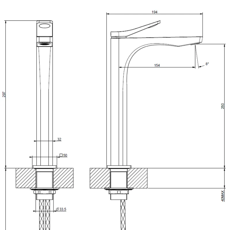 Gessi Rilievo servantbatteri høy