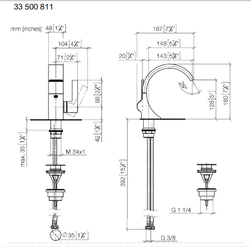 Dornbracht CYO servantbatteri m/pop-up bunnventil