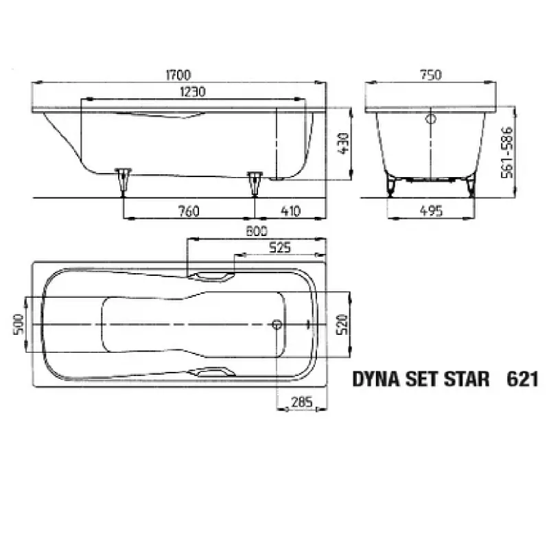 Kaldewei DYNA SET STAR Mod 621 Innebygd Dusjbadekar 170x75 cm