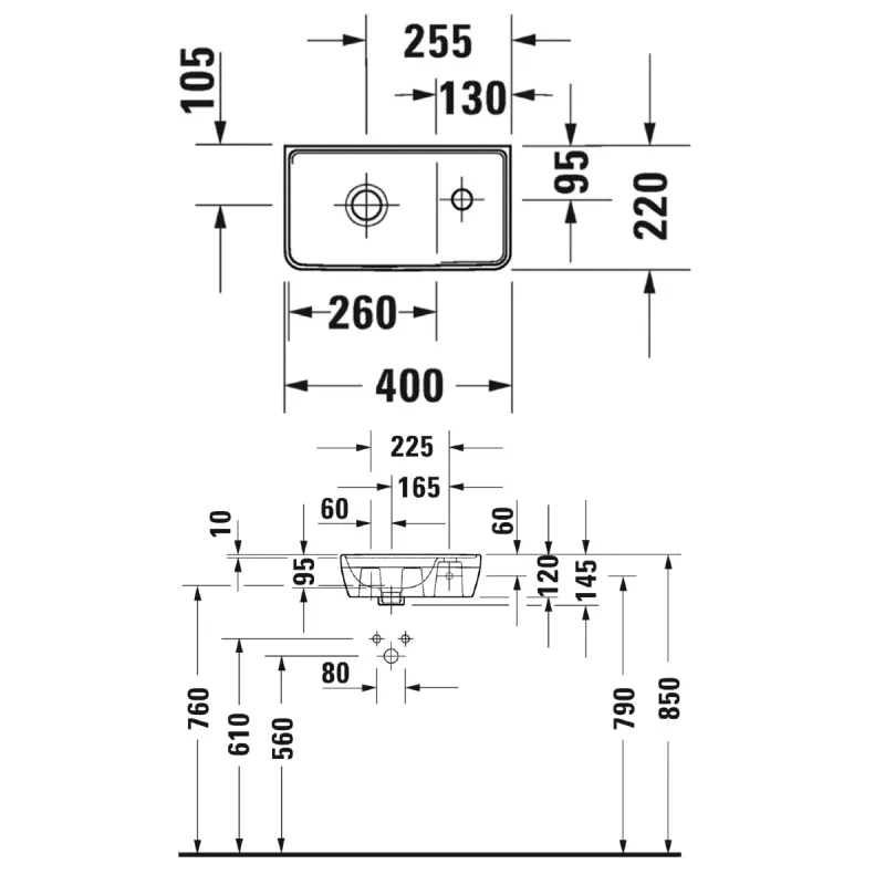 Duravit D-Neo 40x22 cm servant - vegghengt 