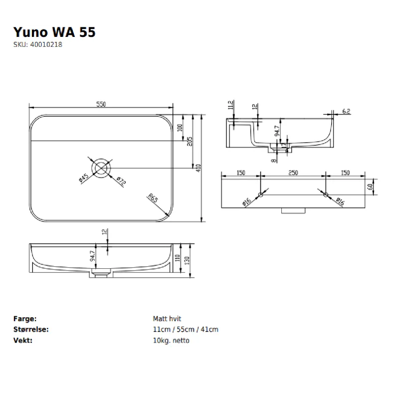 Copenhagen Bath Yuno WA 55x41 cm servant - vegghengt