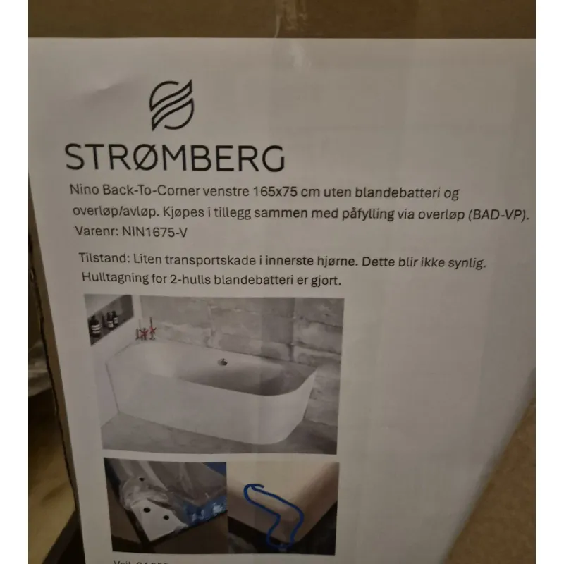 OUTLET: Strømberg Nino Badekar 165x75 cm Back-To-Corner Venstre