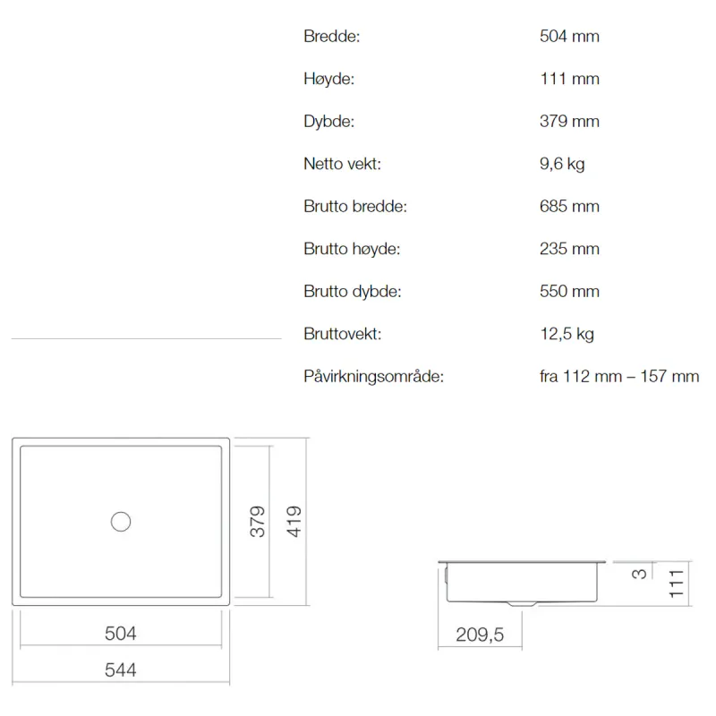 Alape UB.ME500 servant 50.4x37.9 cm underlimt