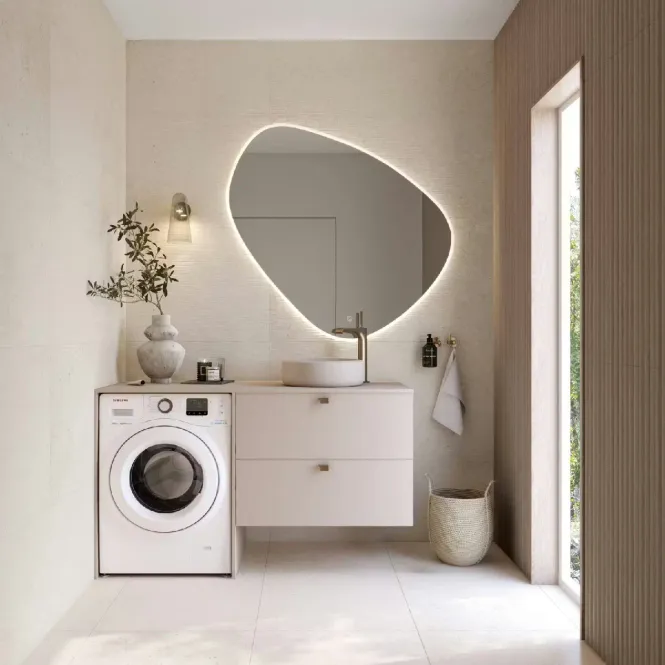 Hovedbilde FossBad Variant60 Miljø 144,2x60 cm med Space Cream Mineralservant og ...