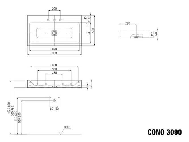 Hovedbilde Kaldewei CONO Mod 3090 Vegghengt Servant, 90x50 cm, Warm Grey 60, 0 ...