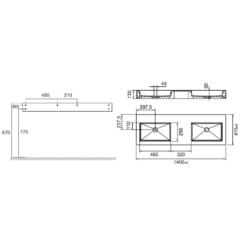 Scandtap Solid SW5 Vegghengt Servant 140x47 cm
