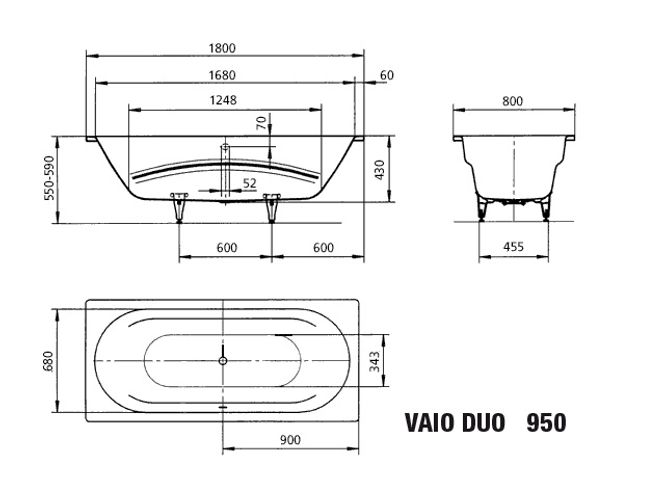 Hovedbilde Kaldewei VAIO DUO Mod 950 Badekar 180x80 cm, Manhattan, Anti-Slip